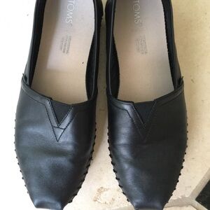 TOMS Black Leather Slip-On Shoes